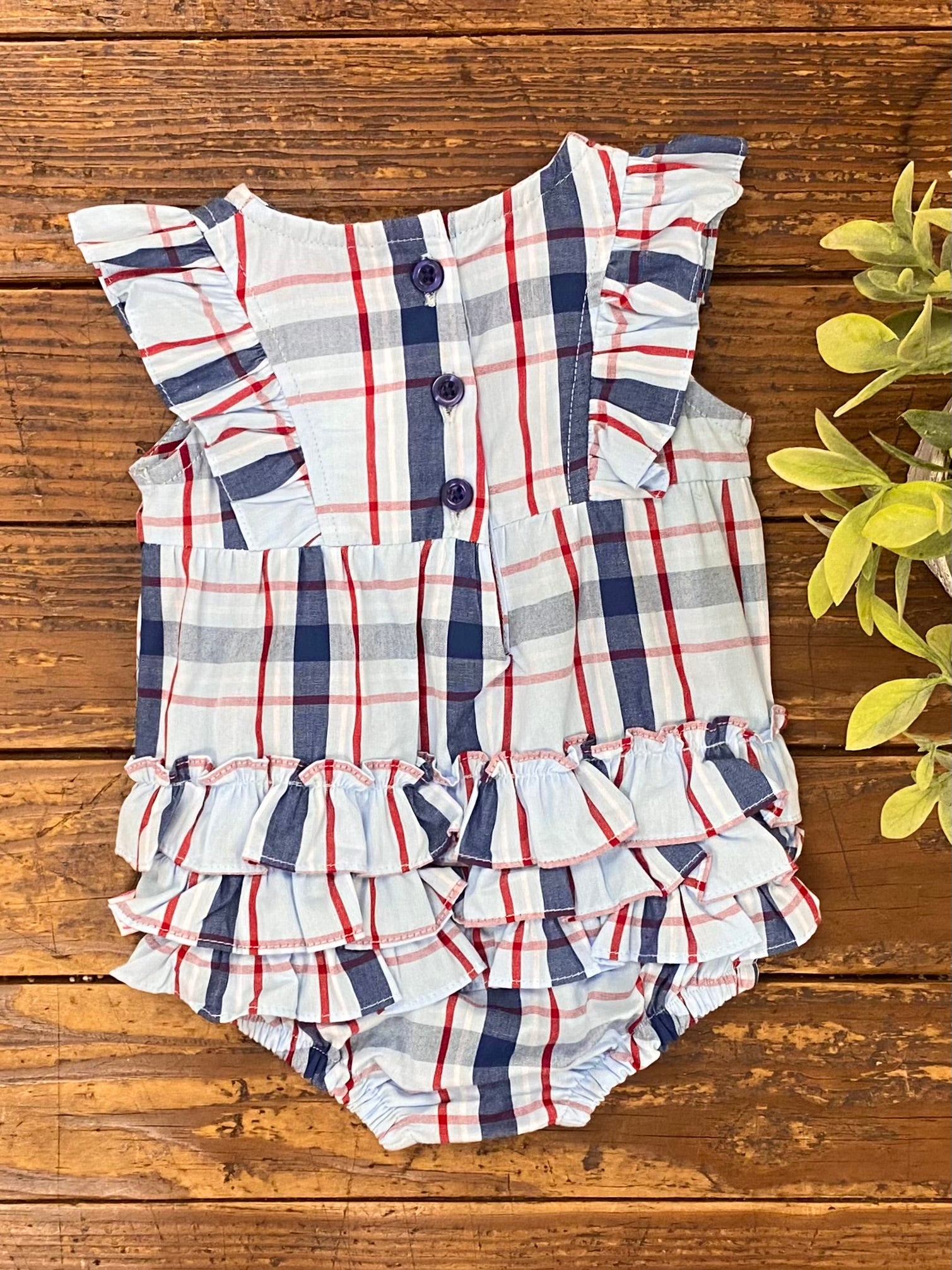 Red Gingham Waterfall Bubble Romper