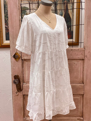 Lace Short Bubbled Sleeves Tiered Dress