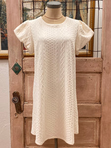 Bubble Cap Sleeve Textured Knit Shift Dress