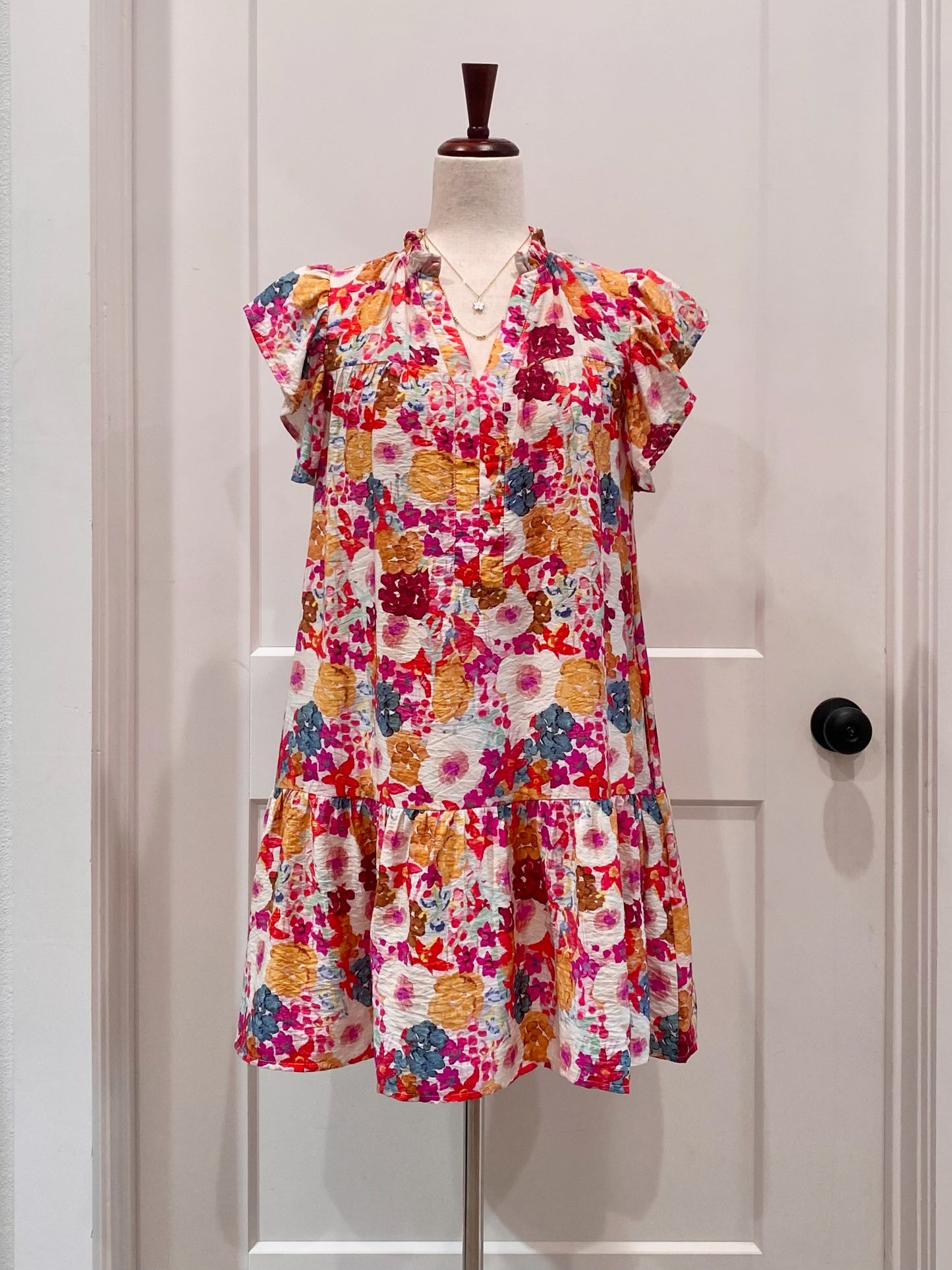 Floral Print Flutter Sleeve Dress (S-XL)