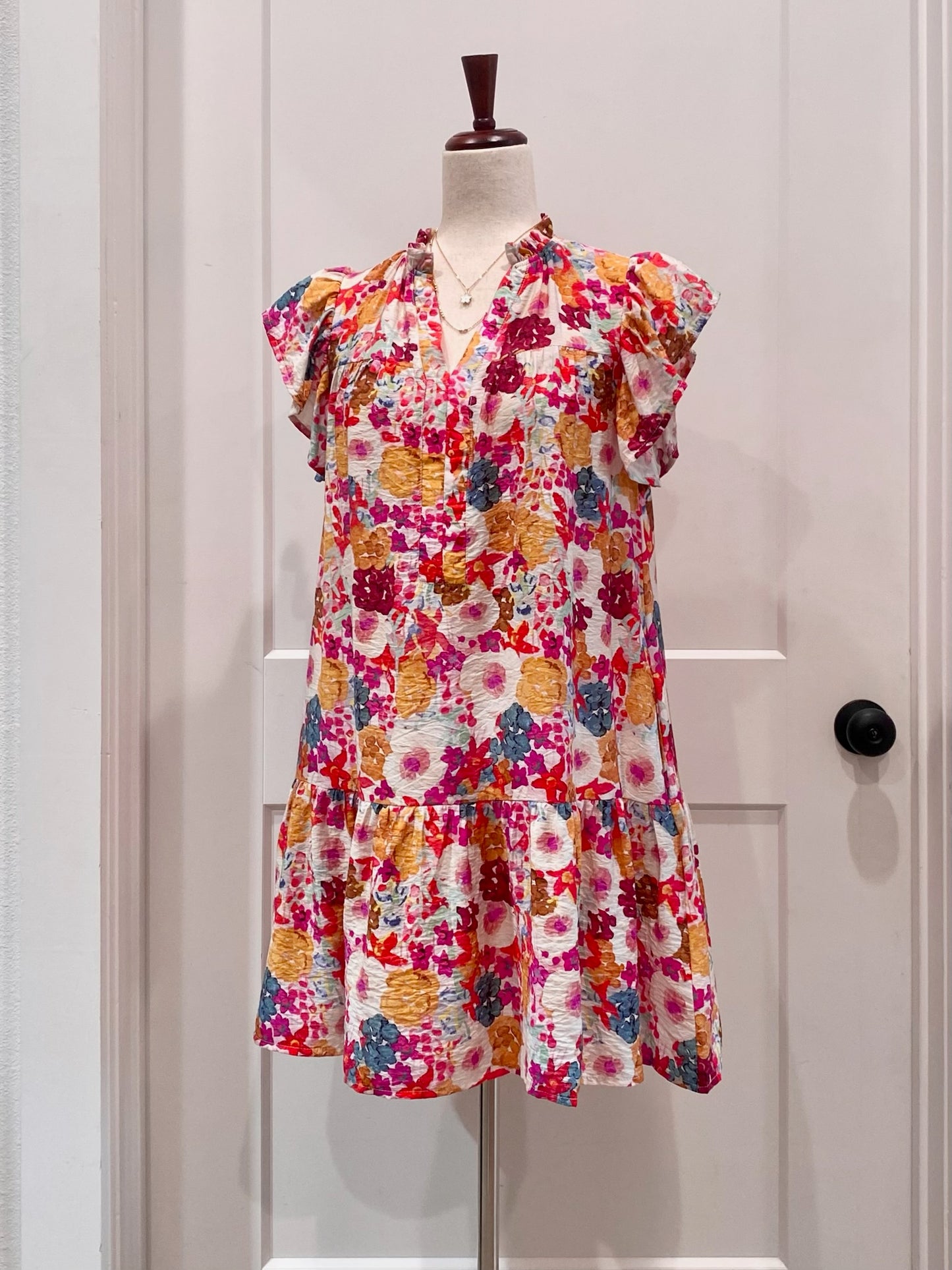 Floral Print Flutter Sleeve Dress (S-XL)