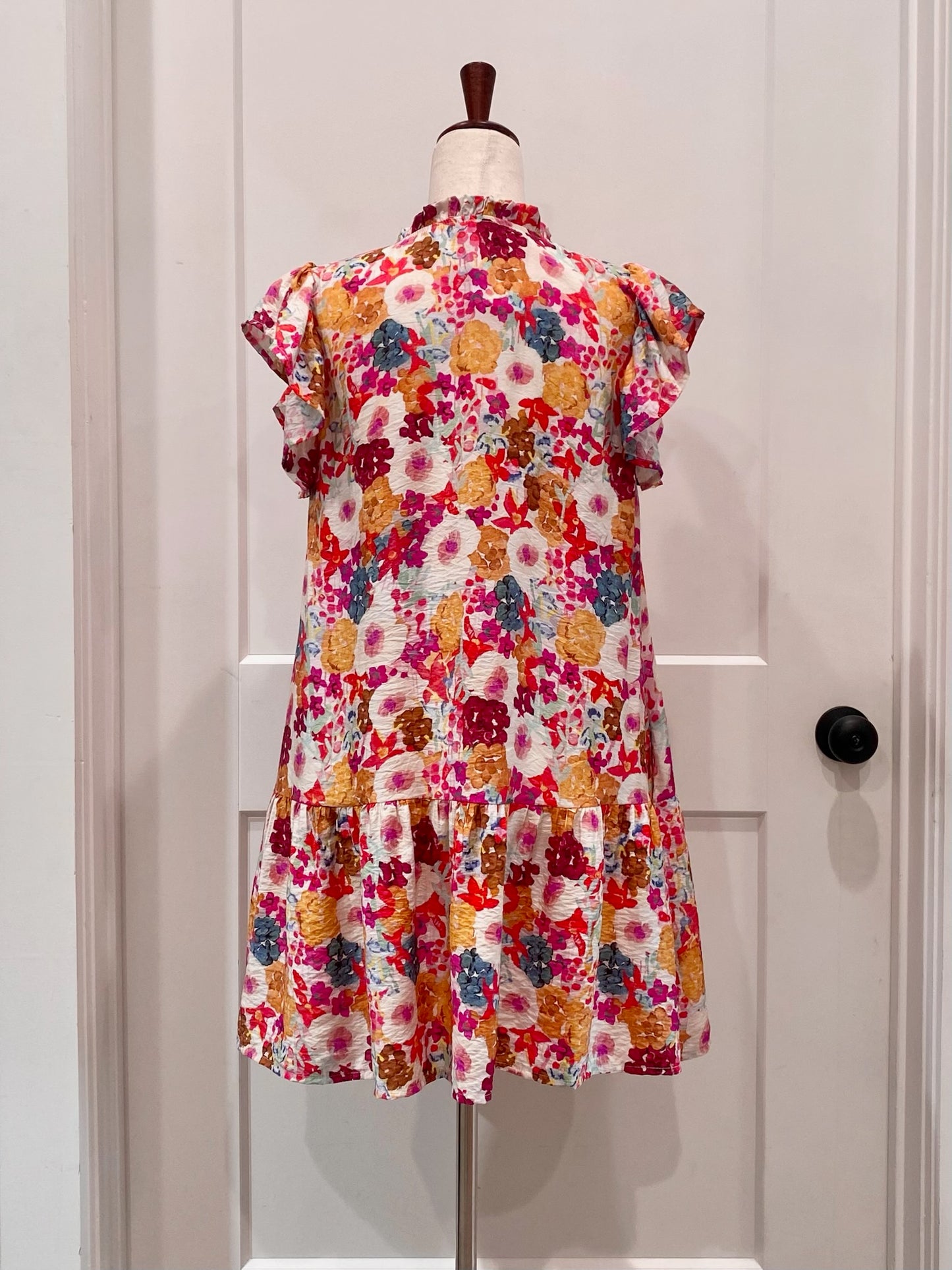 Floral Print Flutter Sleeve Dress (S-XL)