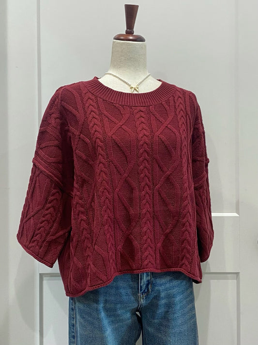 Cable Knit Burgundy Sweater