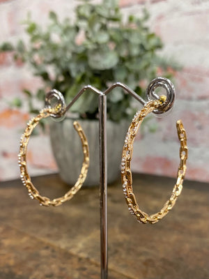 Thin Woven Chain with Rhinestone 2" Hoop Earring