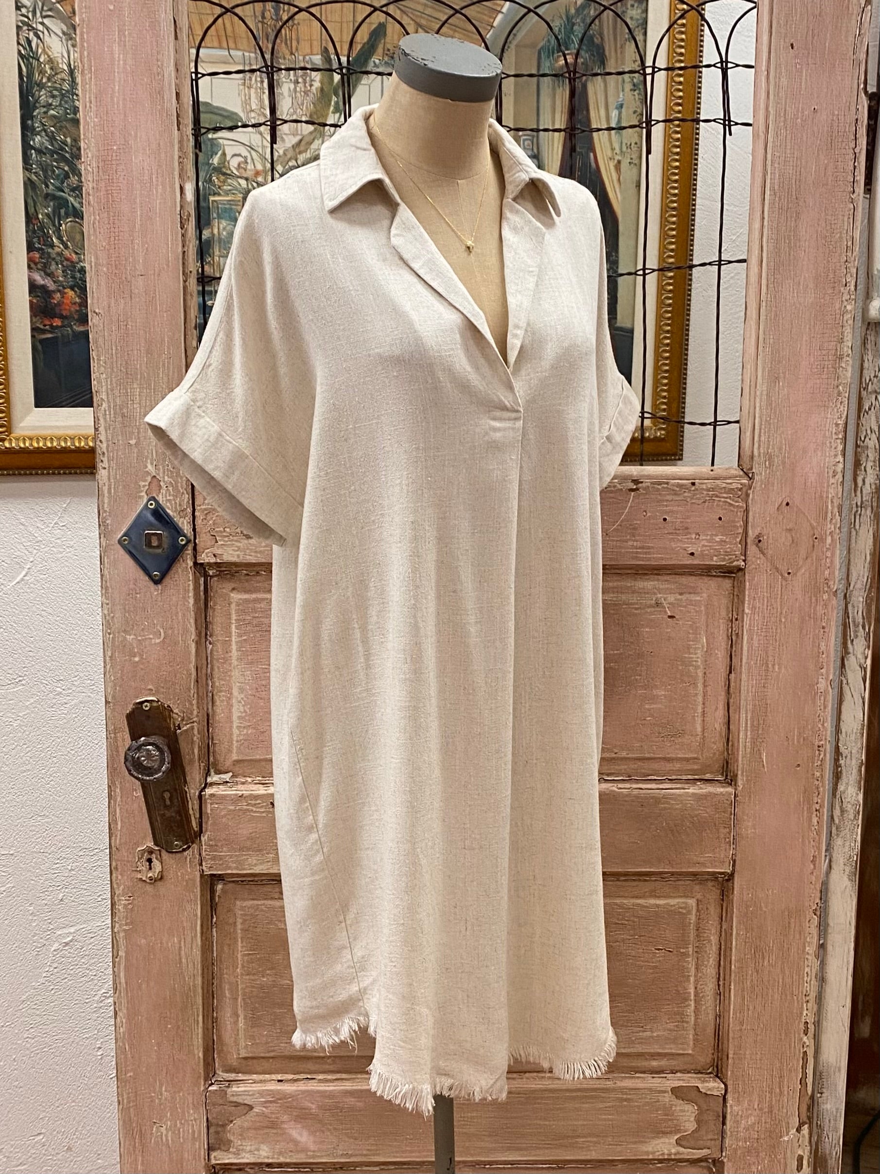 Linen Blend Short Sleeve Dress - S-2XL