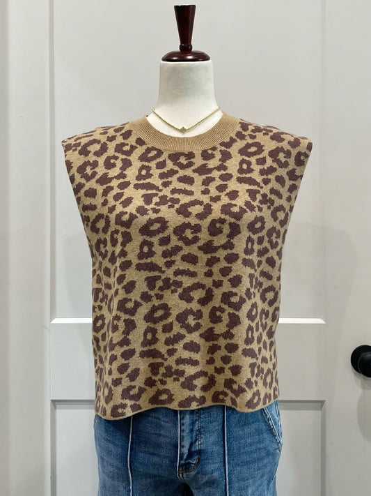 Leopard Print Sleeveless Sweater