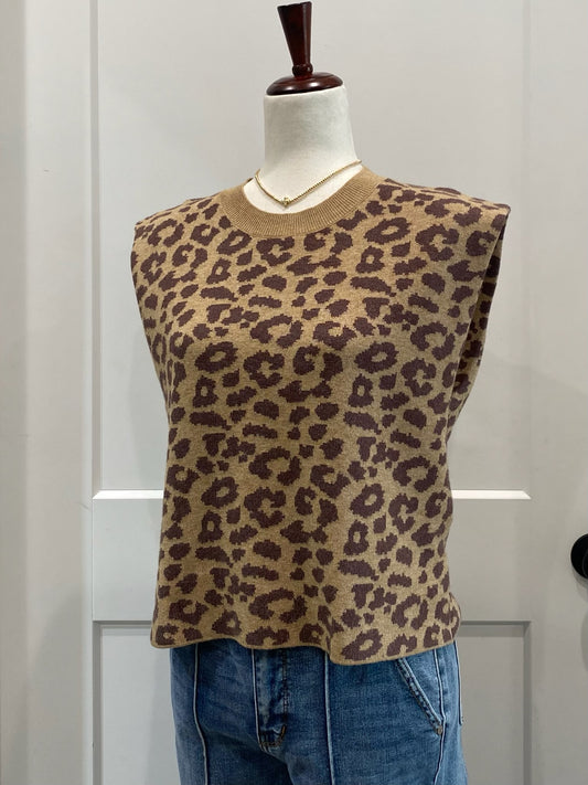 Leopard Print Sleeveless Sweater
