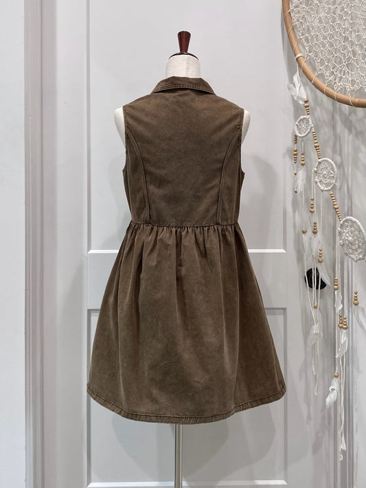 Sleeveless Zip Up Twill Mini Dress