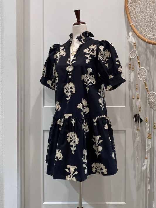 Puff Sleeve Ruffle Hem Dress