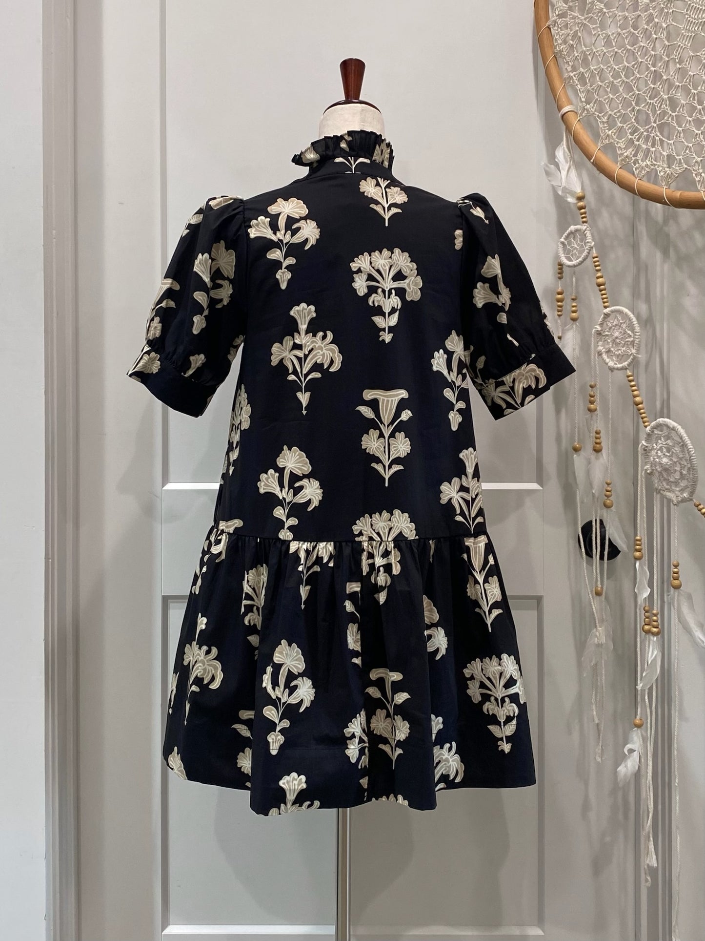 Puff Sleeve Ruffle Hem Dress