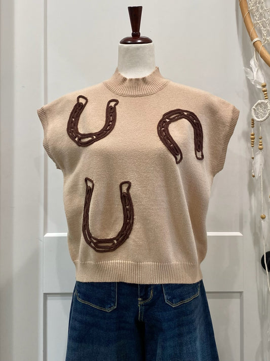 Horseshoe Embroidered Mock Neck Sweater