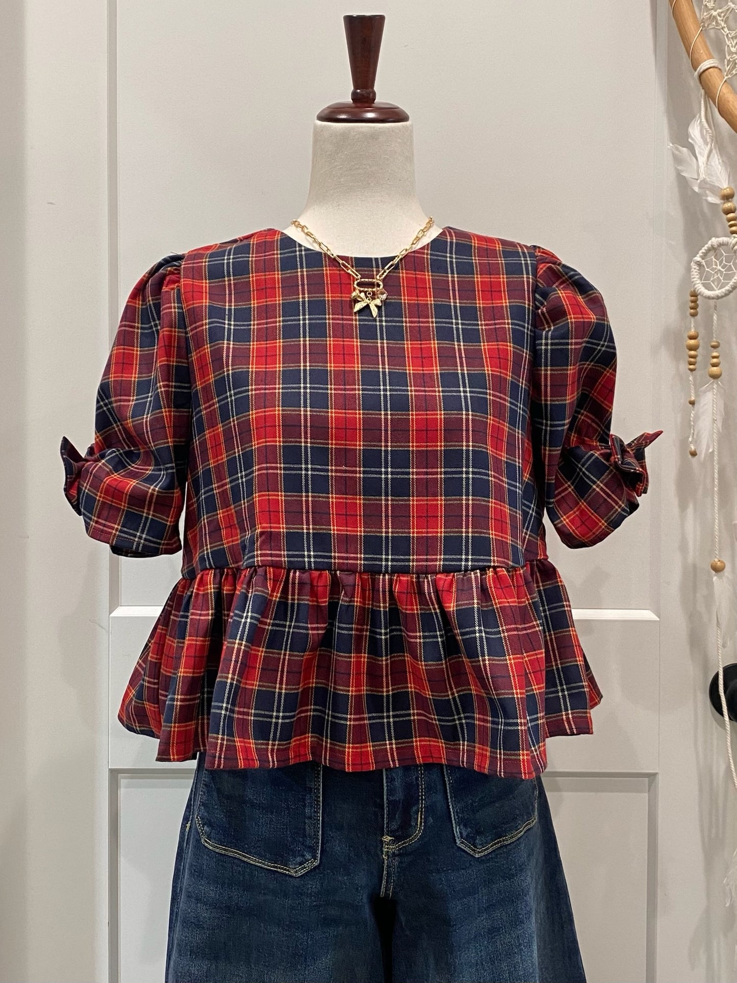 Plaid Ribbon Top