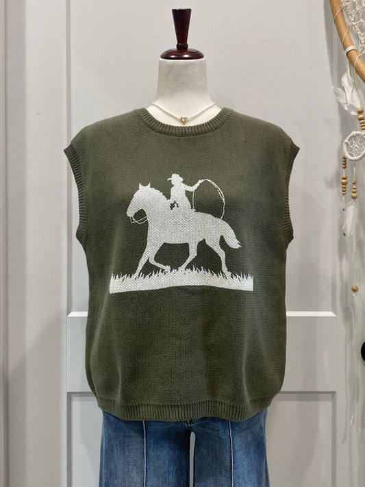 Western Graphic Cap Sleeve Sweater