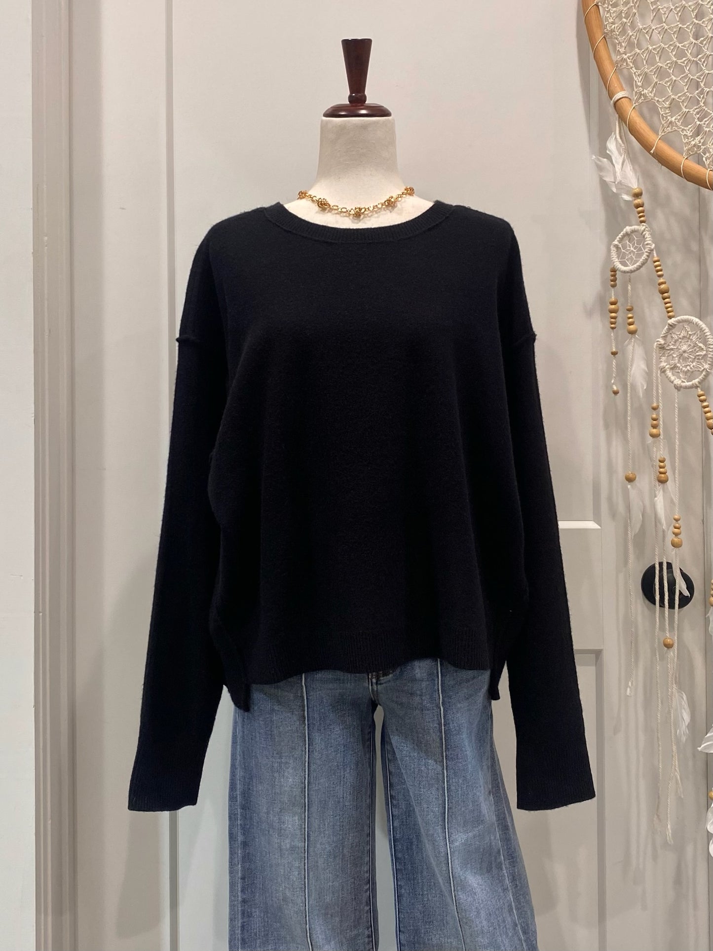 Exposed Seams Black Sweater