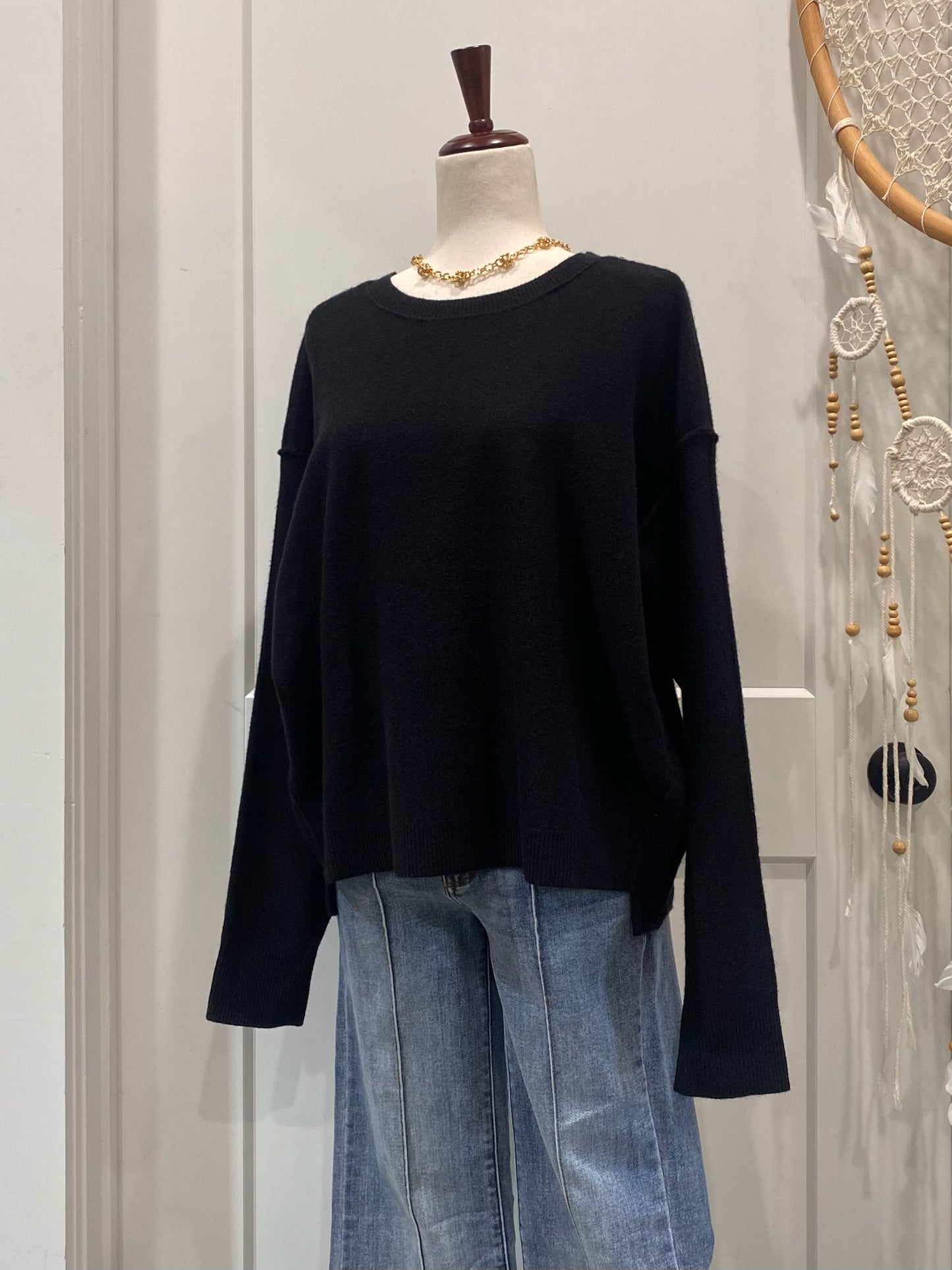Exposed Seams Black Sweater