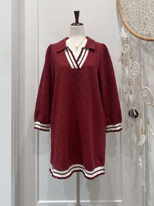 Textured V Neck Dress