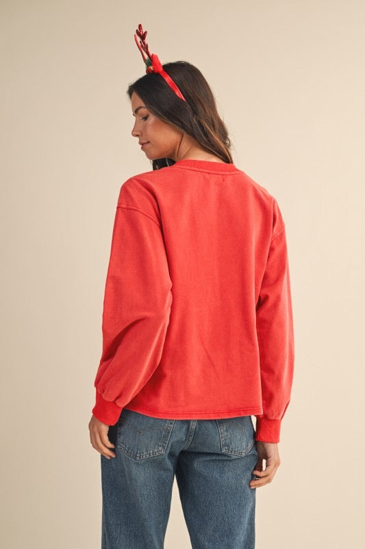 Christmas Plaid Bow Embroidered Sweatshirt