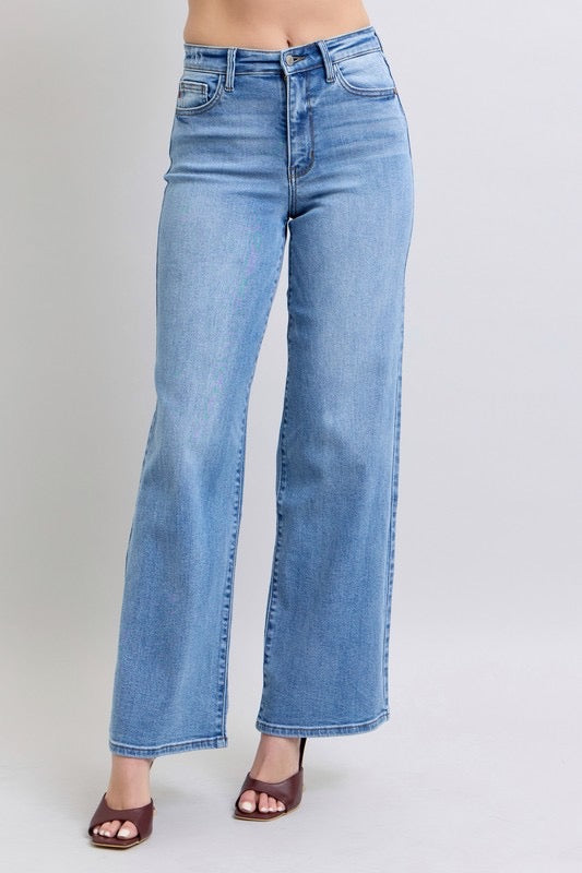 Vintage Wash Retro Wide Leg Jeans