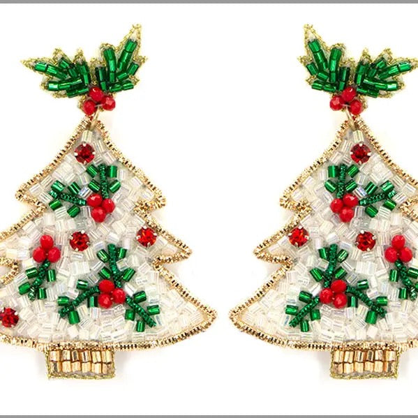Beaded Christmas Tree Earrings