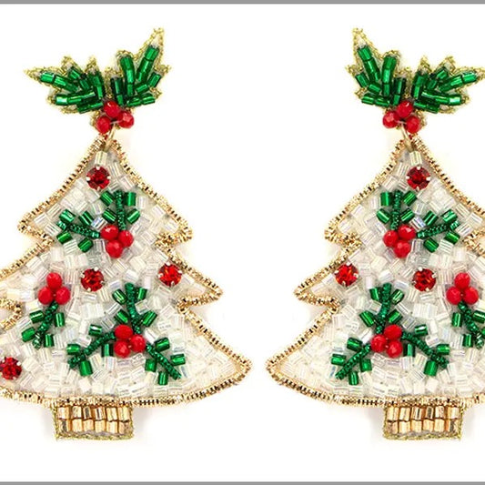 Beaded Christmas Tree Earrings
