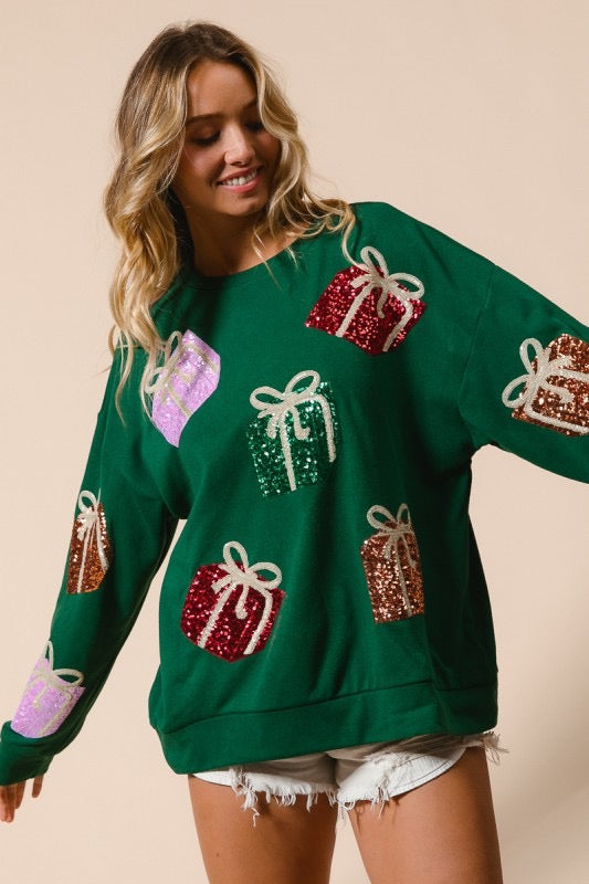 Sequin Gift Boxes Fleece Pullover