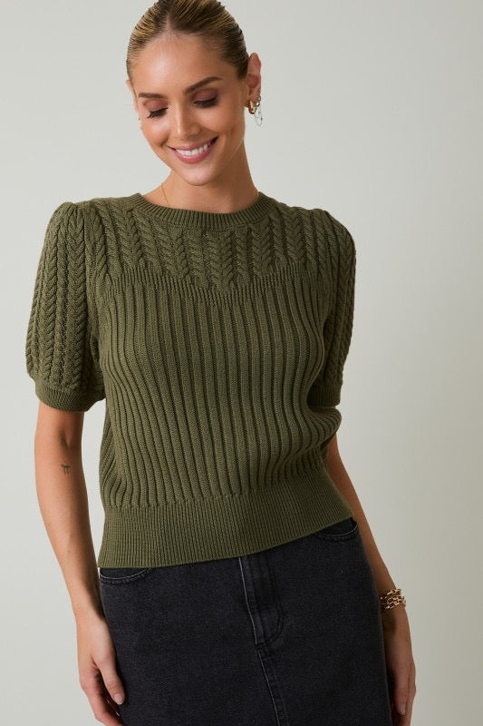 Puff Sleeve Cable Sweater