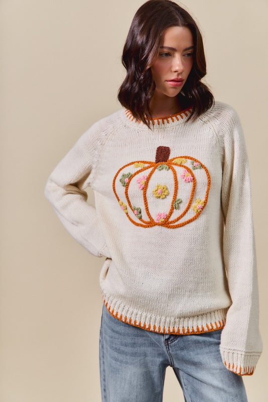 Embroidered Pumpkin Sweater