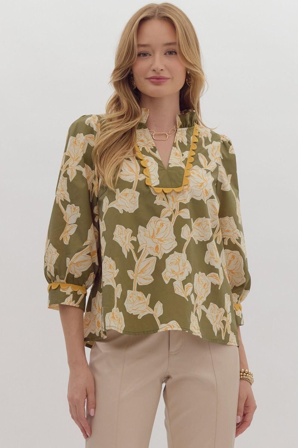 Scalloped Trim Floral Top