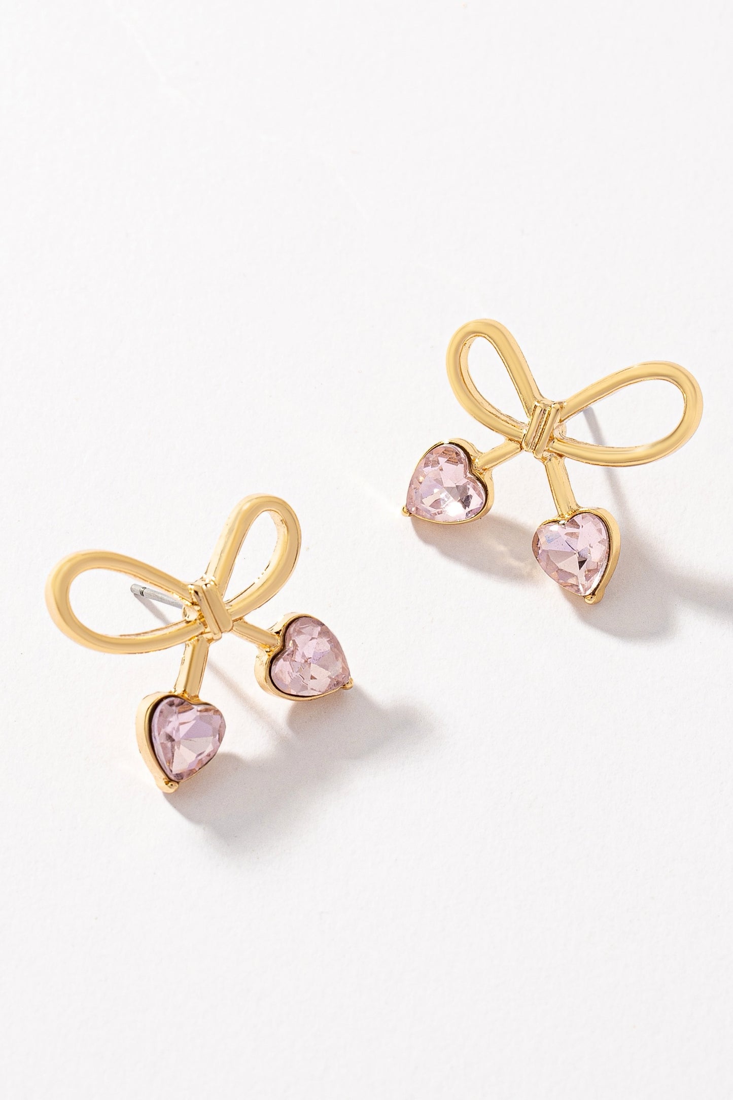 Pink Crystal Bow Tie Earrings