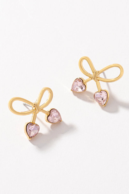 Pink Crystal Bow Tie Earrings