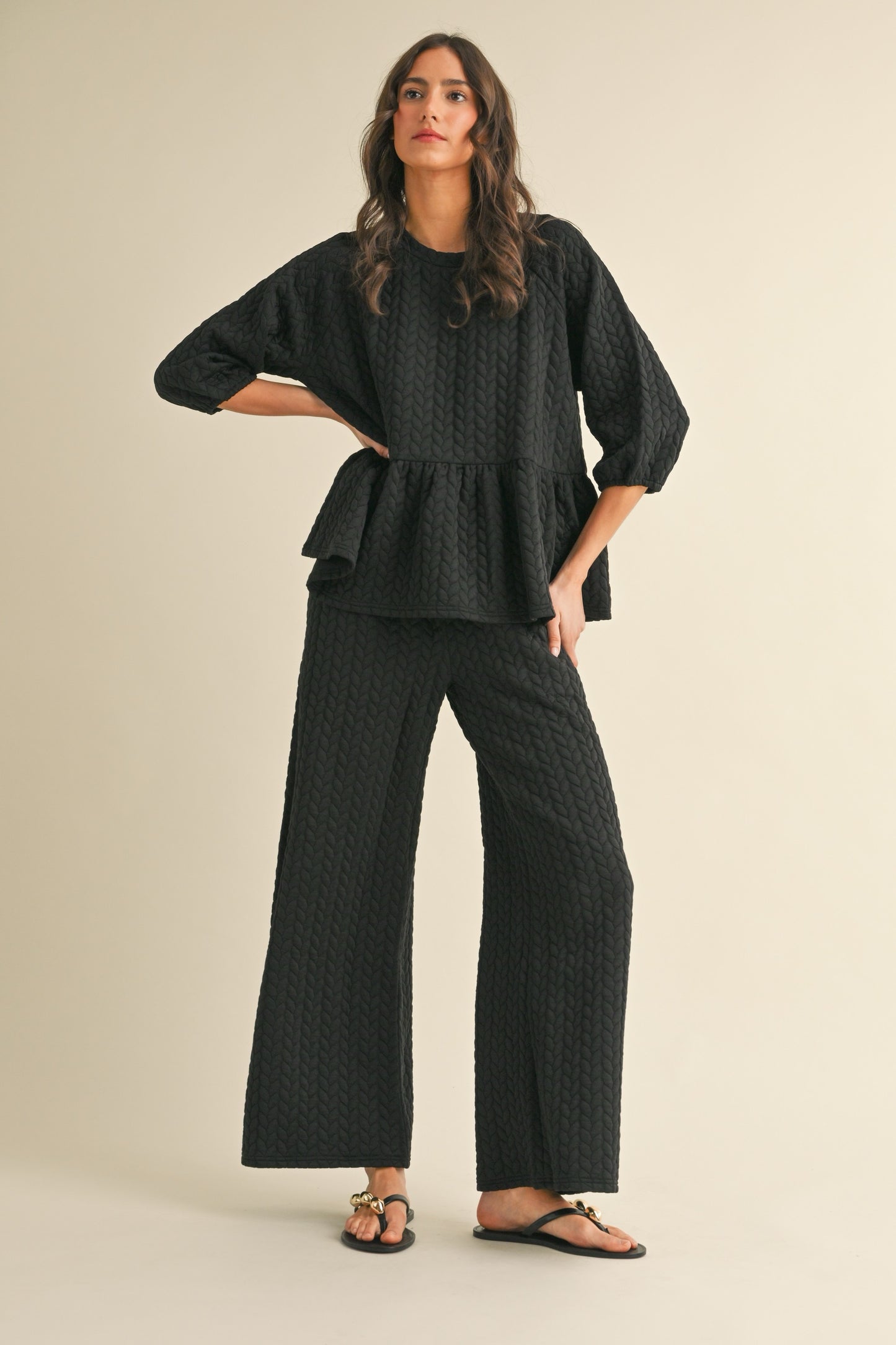 Quilted Peplum Knit Pant Set