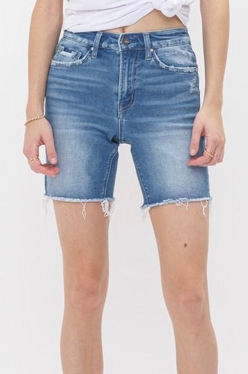 High Rise Stretch Midi Shorts