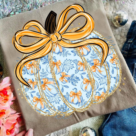 Fall Floral Blue Pumpkin Tee