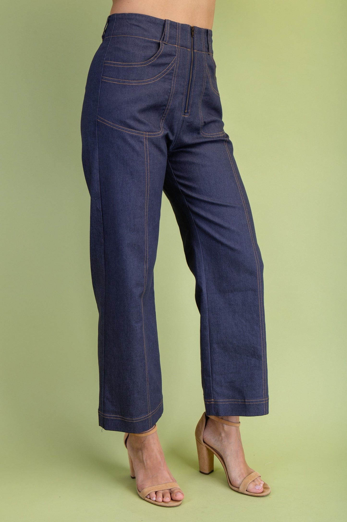 Ankle Cropped Exposed Zipper Pants