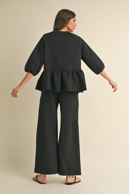 Quilted Peplum Knit Pant Set