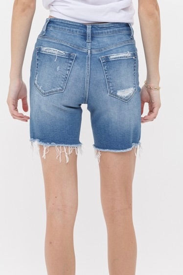 High Rise Stretch Midi Shorts