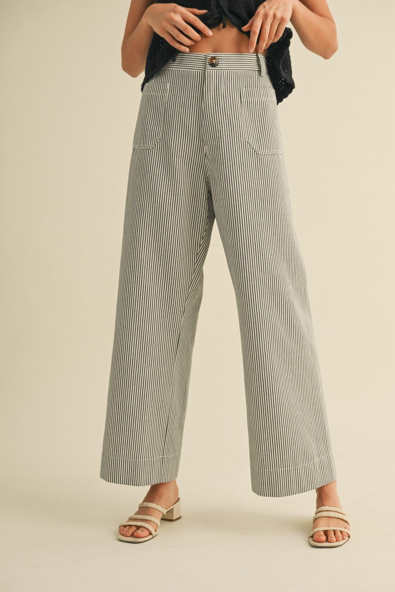 Striped Cropped Wide Leg Pants