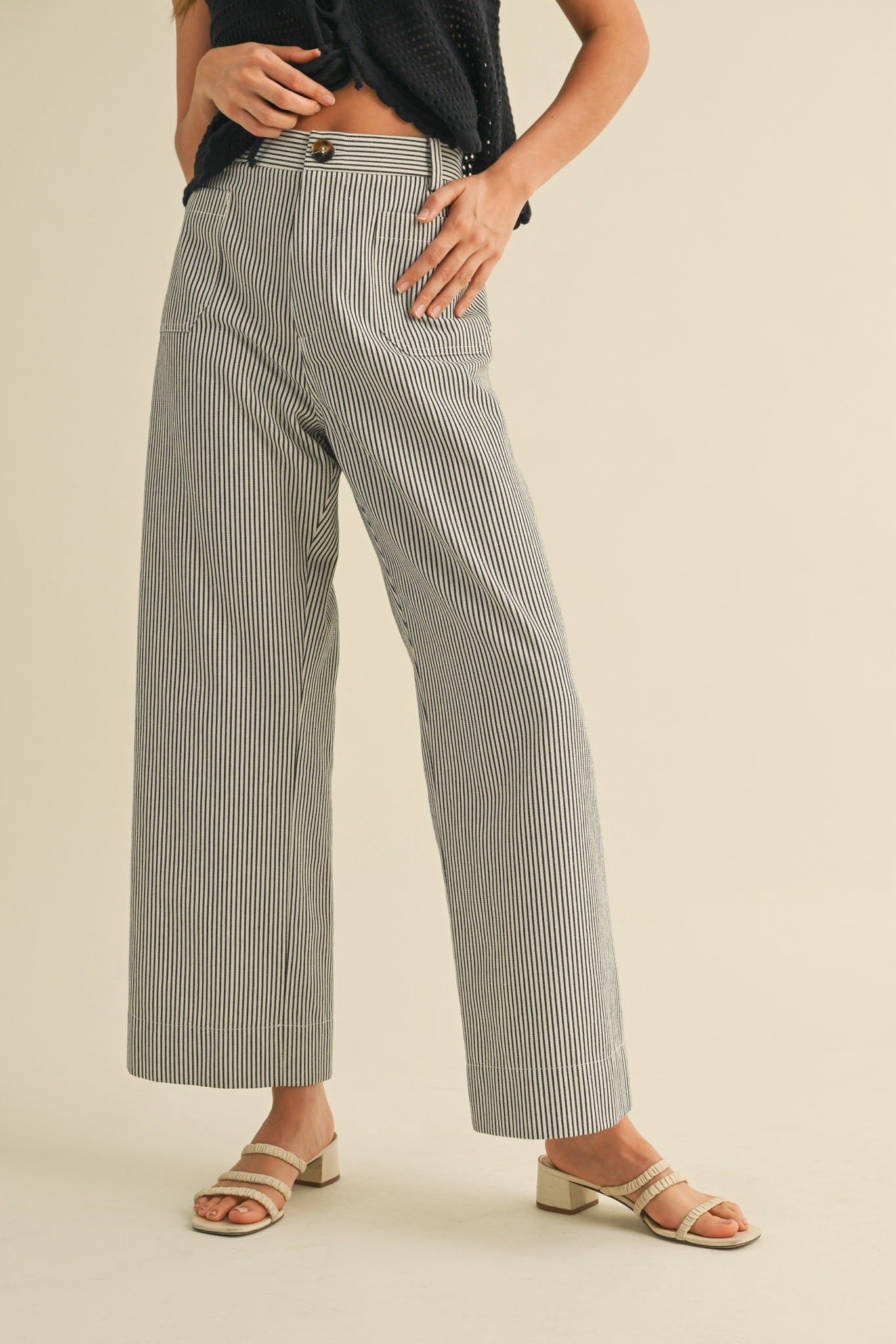 Striped Cropped Wide Leg Pants