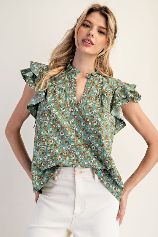 Sage Floral Top