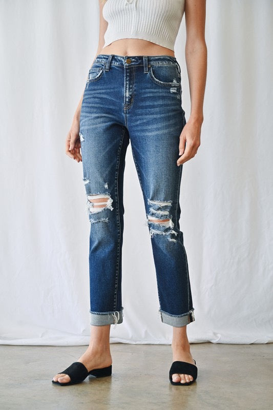 High Rise Boyfriend Jean with Cuff
