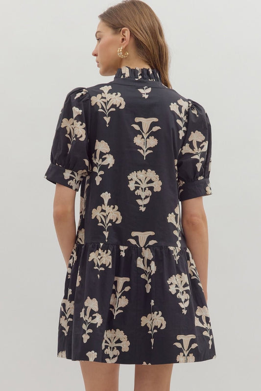 Puff Sleeve Ruffle Hem Dress
