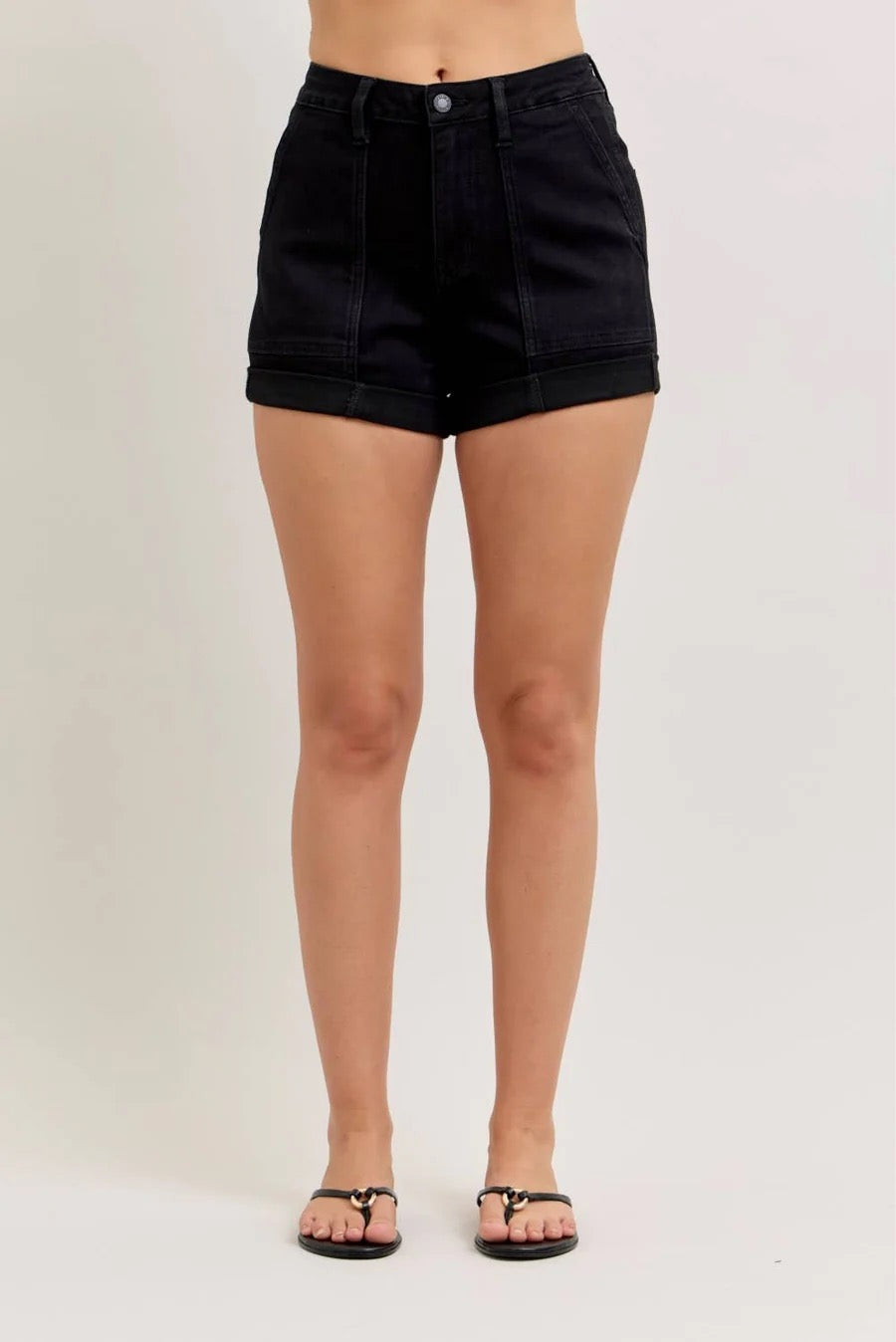 Black Aurora Weekender Judy Blue Shorts With Double Rolled Cuff