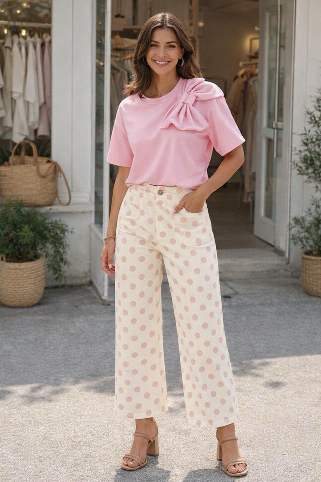 Pink Bow Appliqué Top