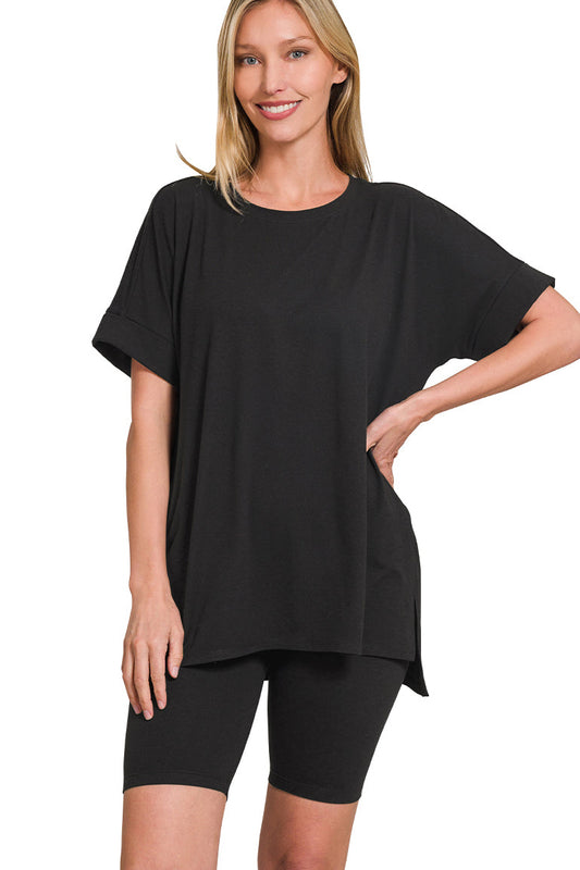 Round Neck Biker Short Set