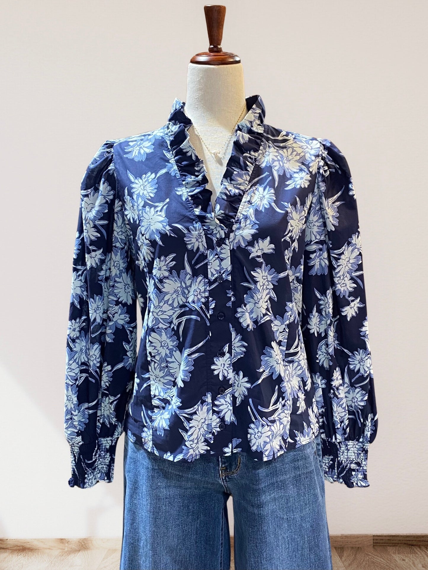 Navy Floral Print Top