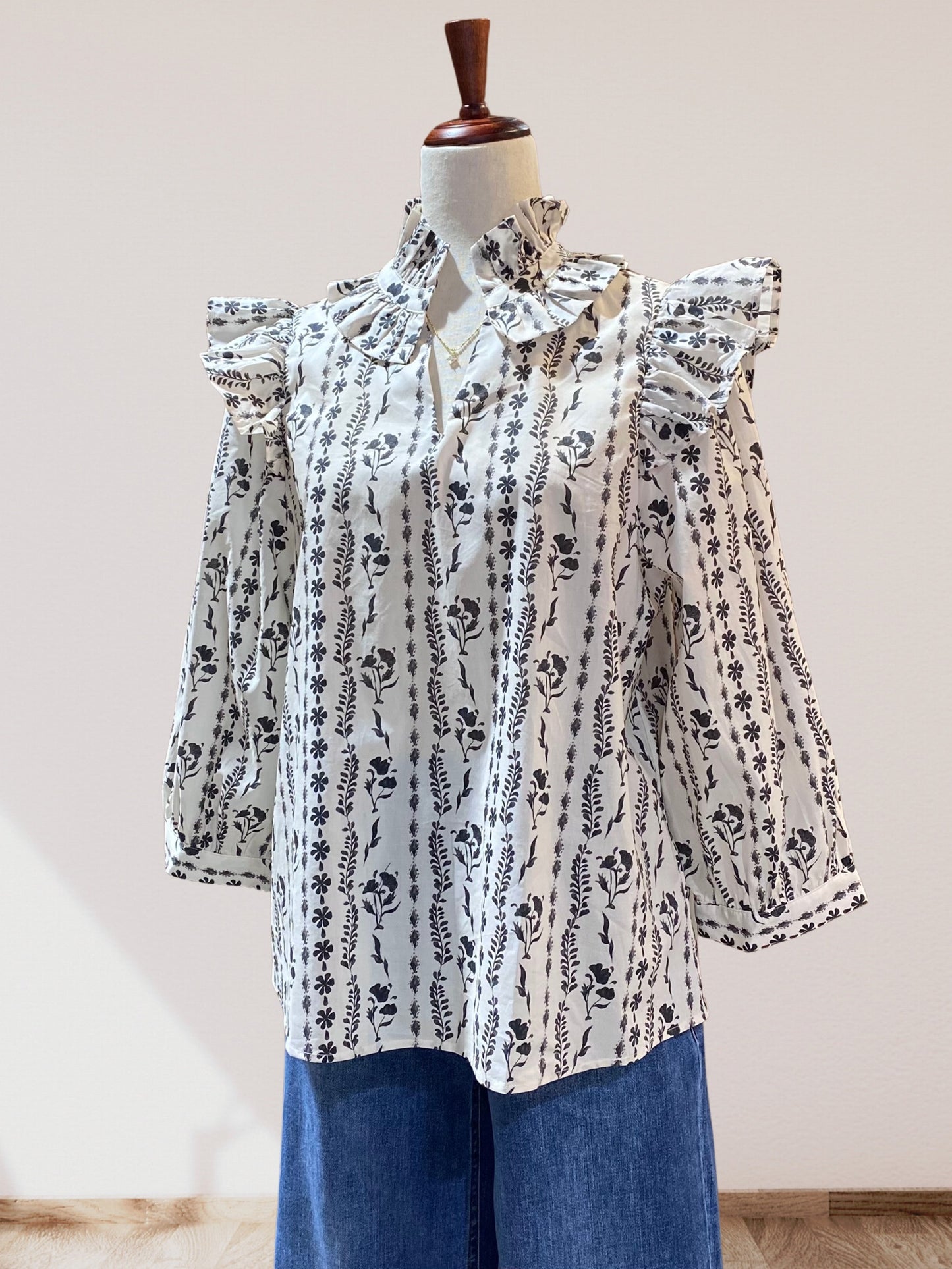 Ruffle Neck Floral Top