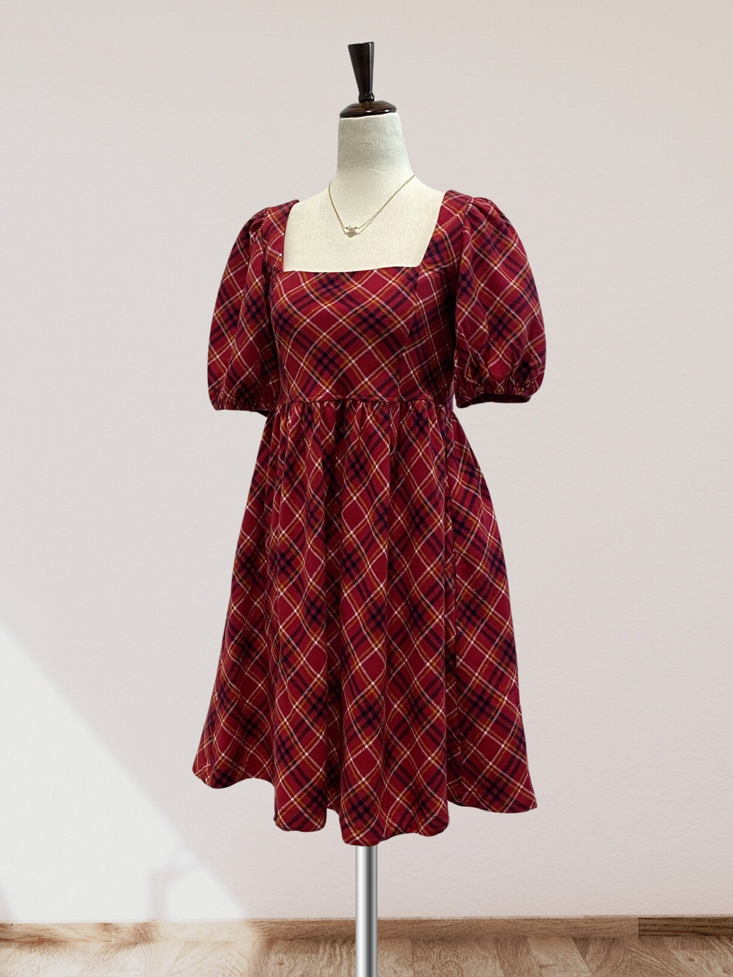 Checkered Print Babydoll Dress