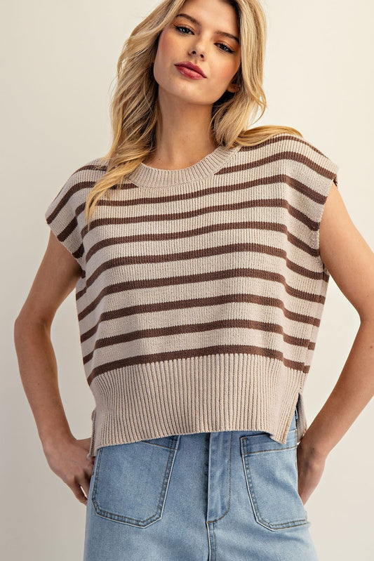 Striped Cap Sleeve Sweater Top
