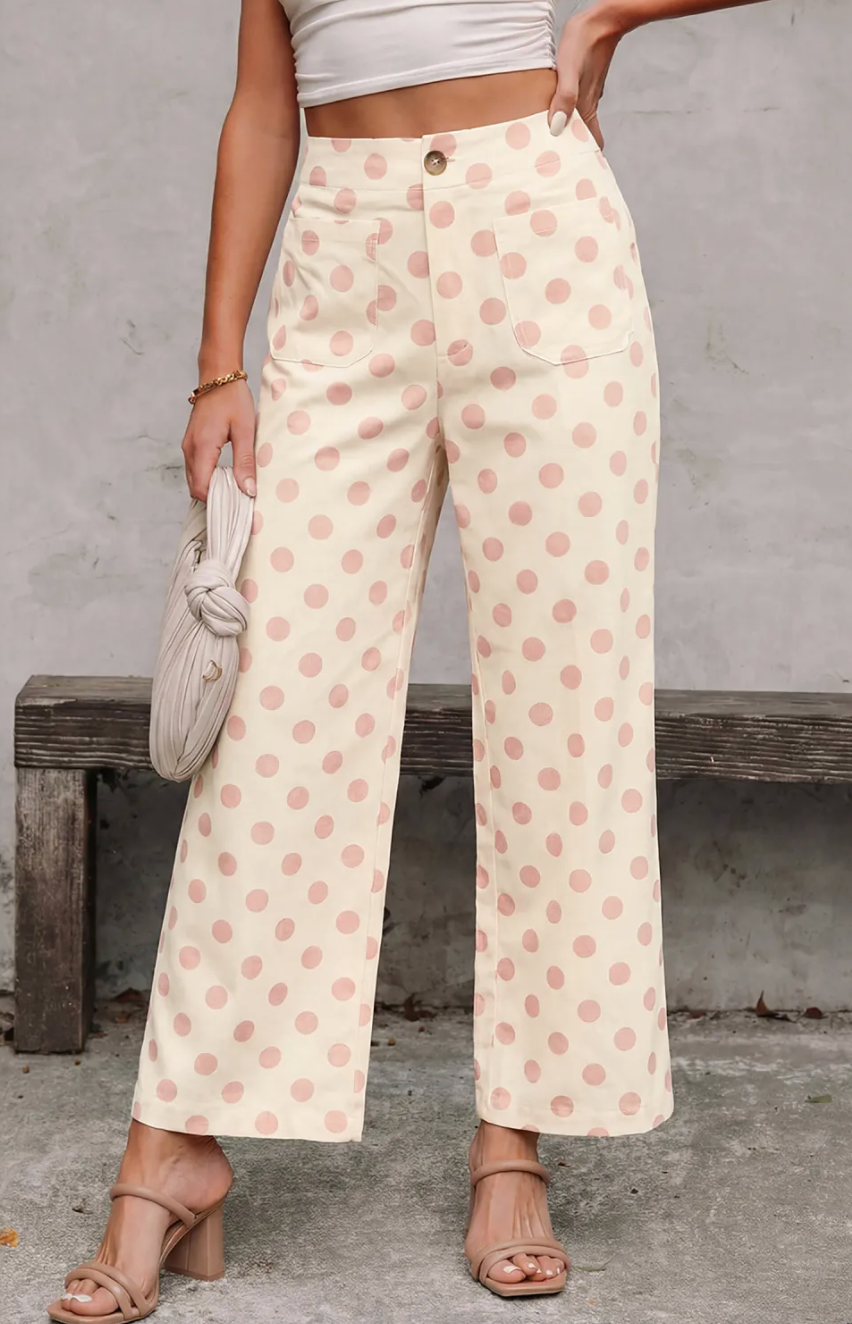 Polka Dot Print Patched Pocket Loose Pants