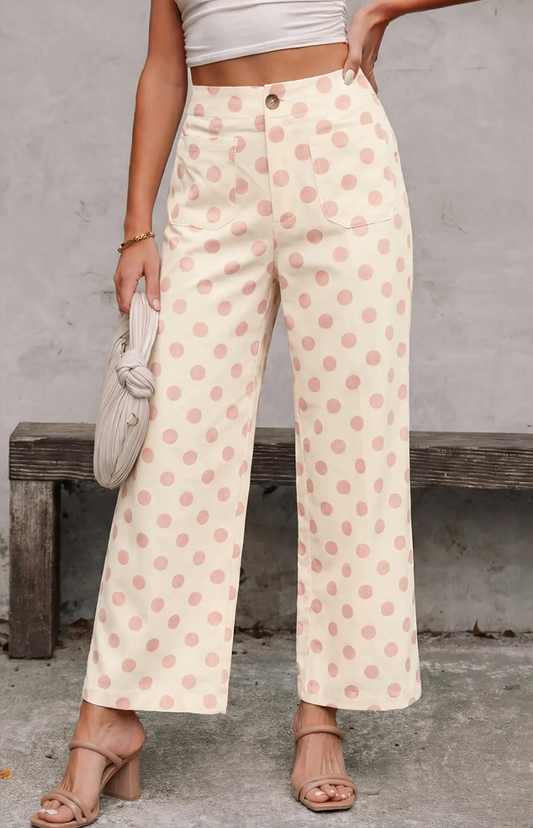 Polka Dot Print Patched Pocket Loose Pants